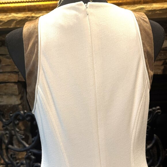 Jessica Simpson Cream Sleeveless Flared Dress w/Pockets and Suede trim Sleeves - Picture 5 of 7